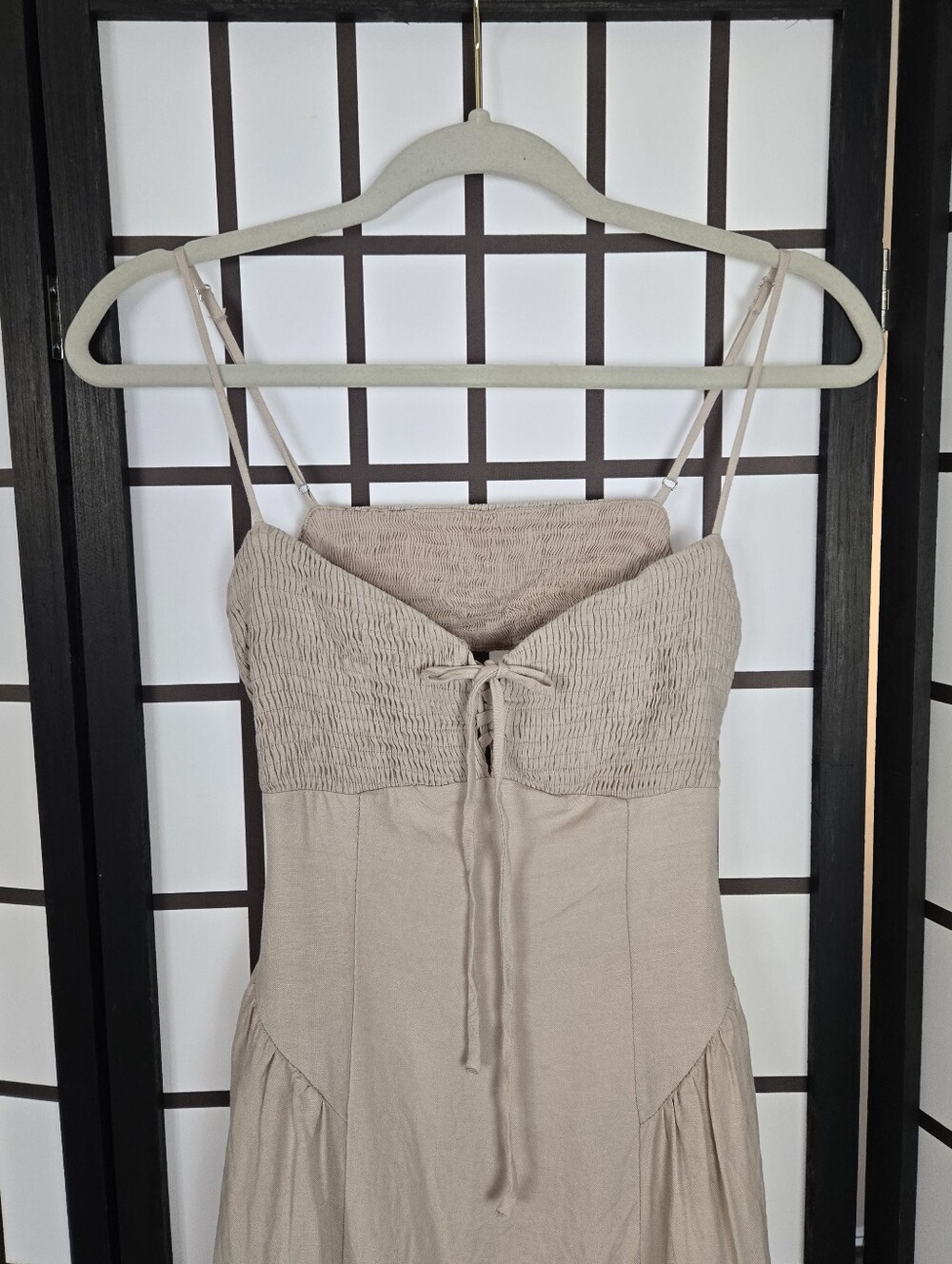 Astr Sarai Spaghetti Strap Midi Light Beige Linen Blend Dress - Picture 4 of 12